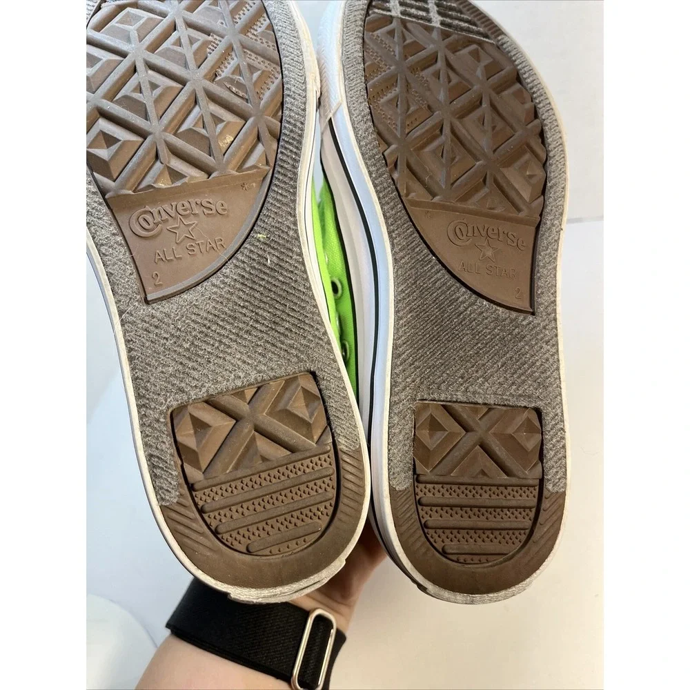 Converse All Star Neon Green Low Top Sneaker Shoes Sz 2 Youth No Laces